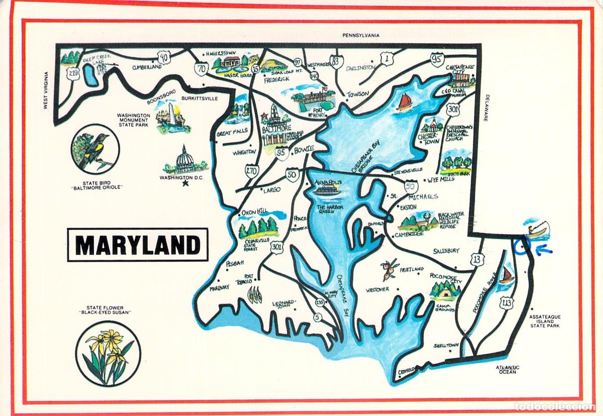 Postales: Postal de Maryland con Mapa y Reporte de Radioaficionado QSL