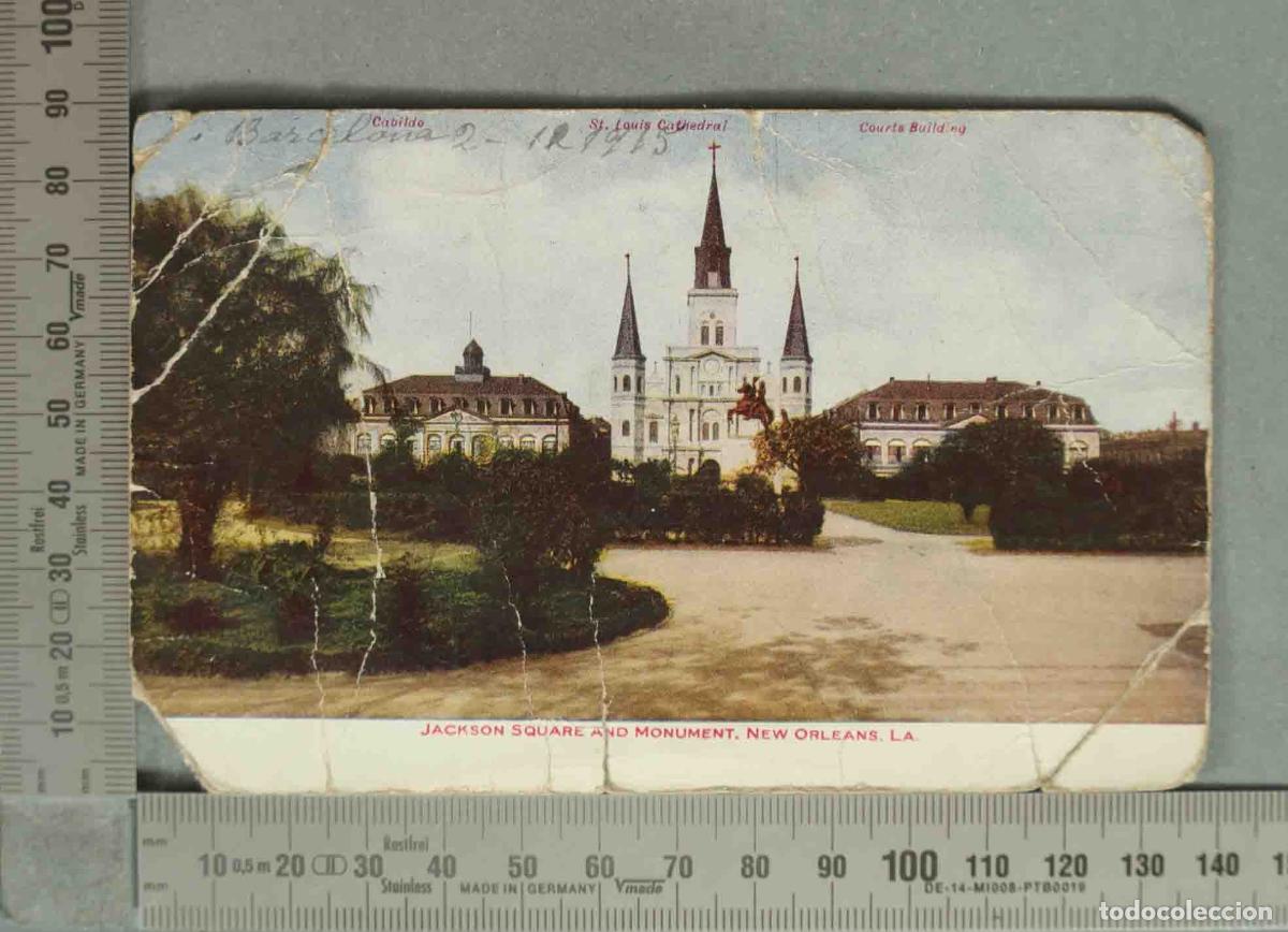 Postales: POSTAL. Jackson Square and Monument - New Orleans, LA - St. Louis Cathedral, Courts Building