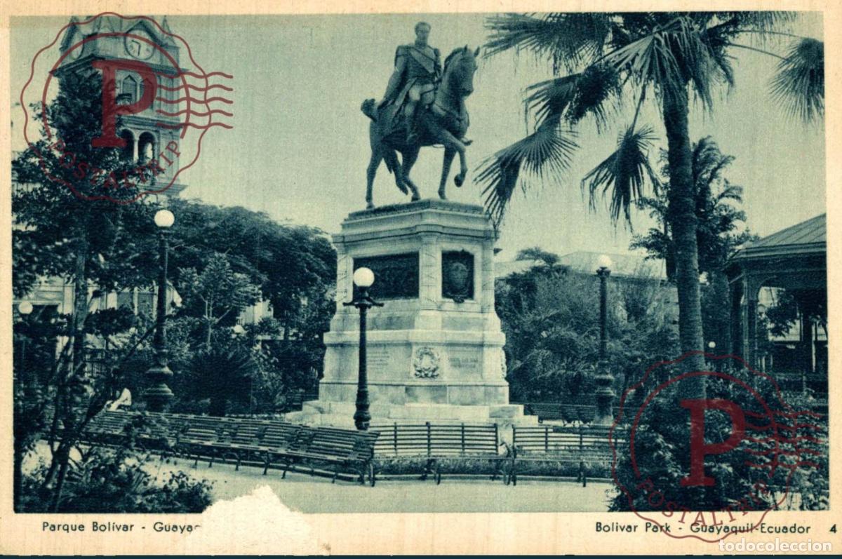 Postales: ECUADOR. GUAYAQUIL. PARQUE BOLIVAR. DA&Ntilde;ADA EN LA PARTE INFERIOR.