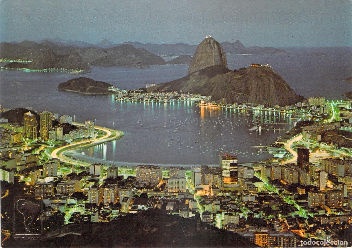 Postales: Postal Vista Nocturna de Botafogo y Pan de Az&uacute;car