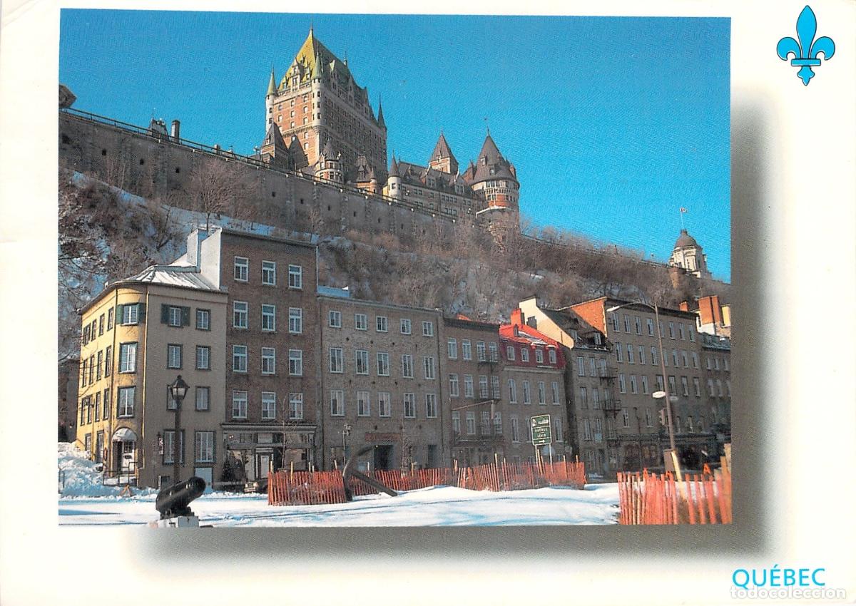 Postales: Postal de Quebec Canad&aacute; Barrio Petit Champlain y Castillo Frontenac