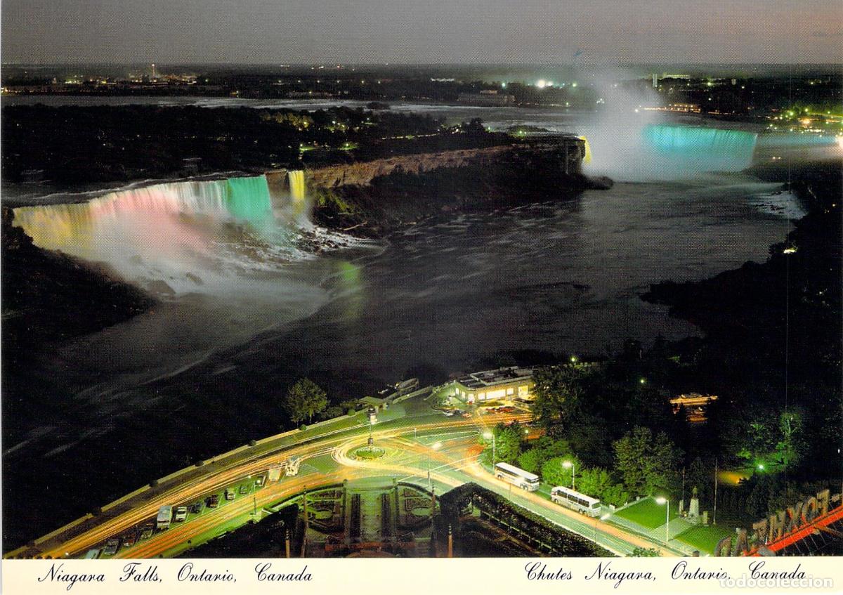 Postales: Postal de las Cataratas del Ni&aacute;gara Iluminadas de Noche en Canad&aacute;