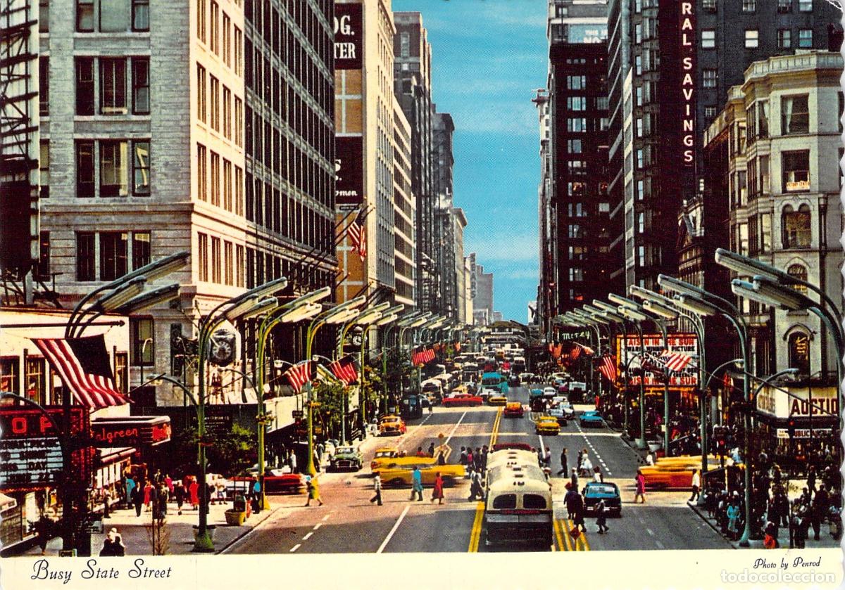 Postales: Postal de la Concurrida Calle State Street en Chicago