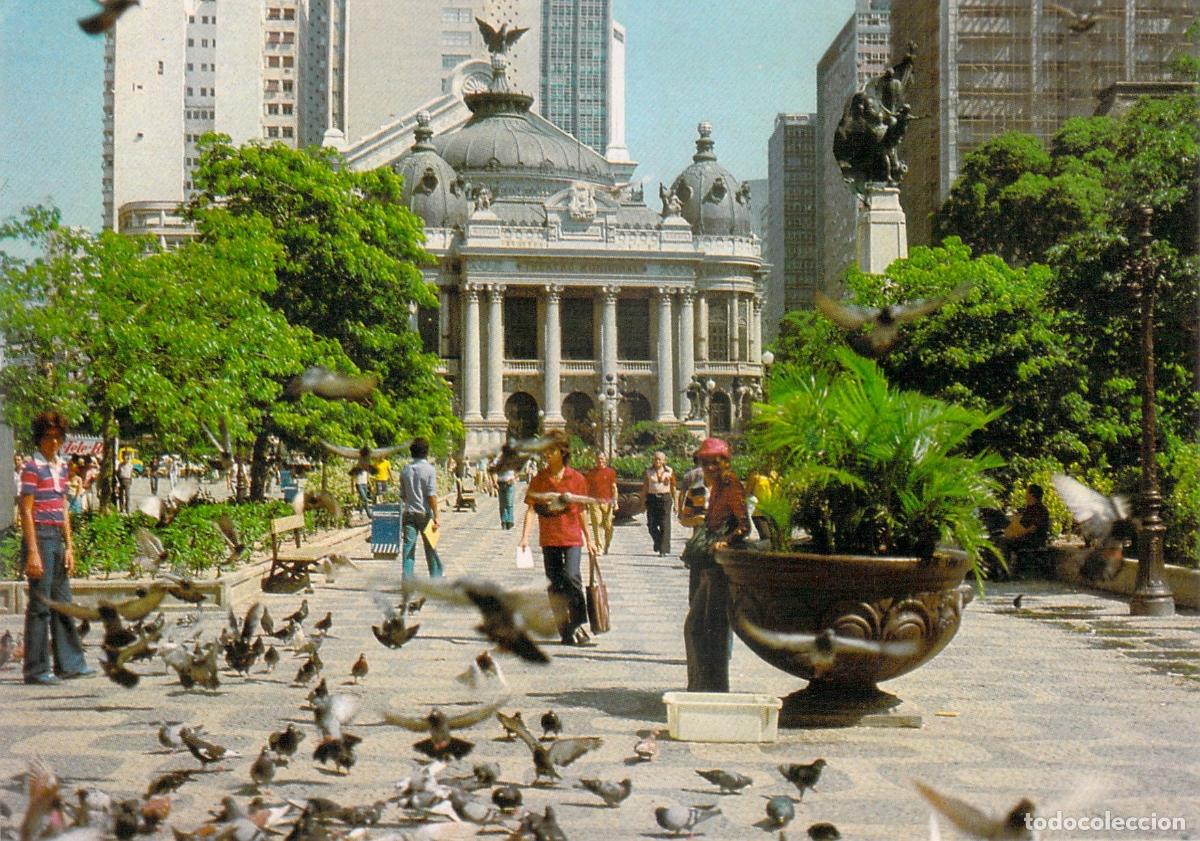 Postales: Postal de R&iacute;o de Janeiro: Plaza Floriano y Teatro Municipal