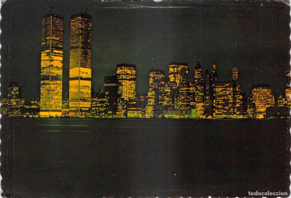 Postales: Postal Vista Nocturna de Manhattan y Torres Gemelas New York
