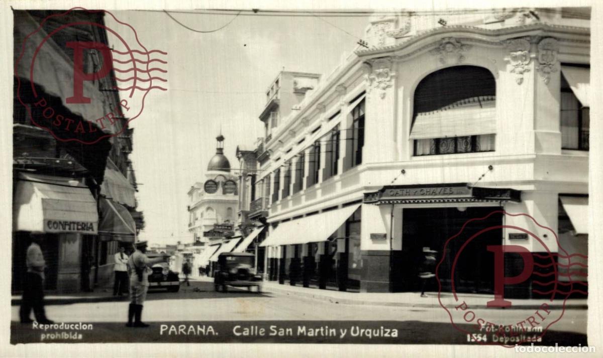 Postcards: ARGENTINA. PARANA. CALLE SAN MARTIN Y URQUIZA. RPPC. FOTOGRAFICA. KOHLMANN.