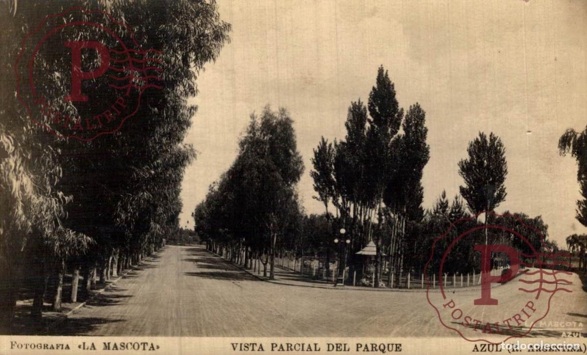 Postales: ARGENTINA. AZUL. VISTA PARCIAL DEL PARQUE. RPPC FOTOGRAFICA. LA MASCOTA