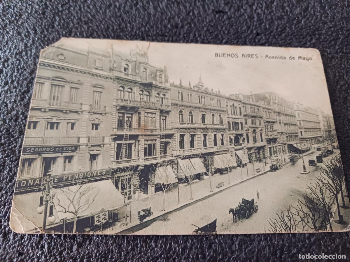 Postales: Buenos Aires (Argentina) Avenida de Mayo, carruajes, circulada 1918