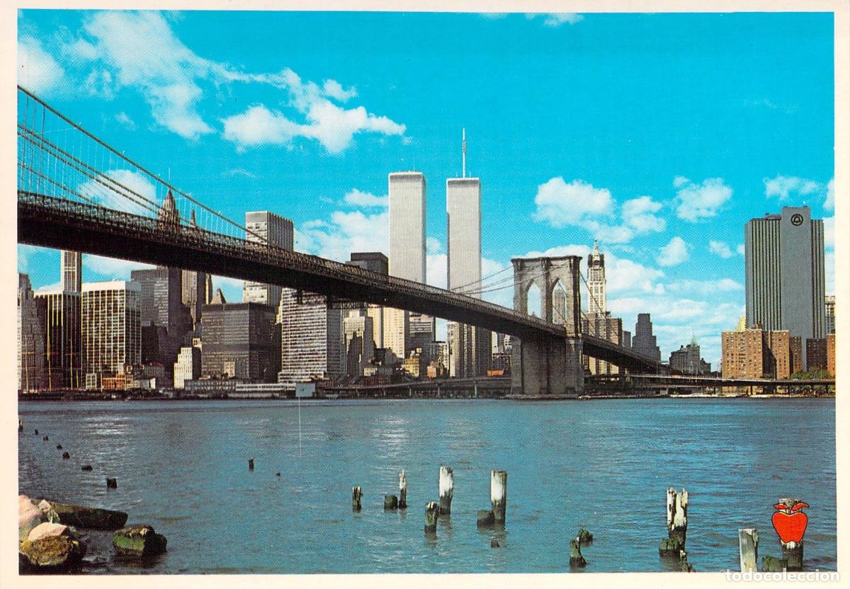 Postales: Postal Puente de Brooklyn y Torres Gemelas de Nueva York