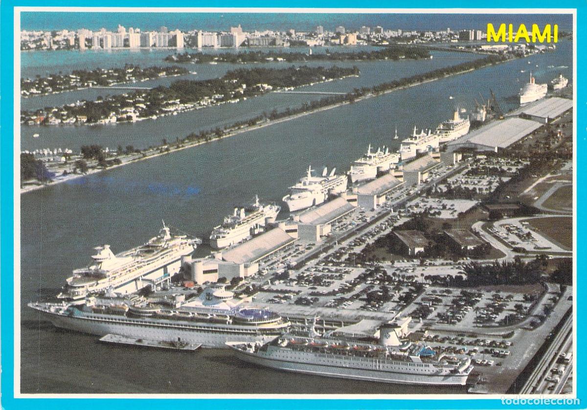 Postales: Postal del Puerto de Miami en Dodge Island Florida con barcos de crucero