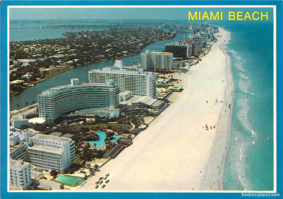 Postales: Postal Vista A&eacute;rea de Miami Beach y Hotel Fontainebleau Hilton