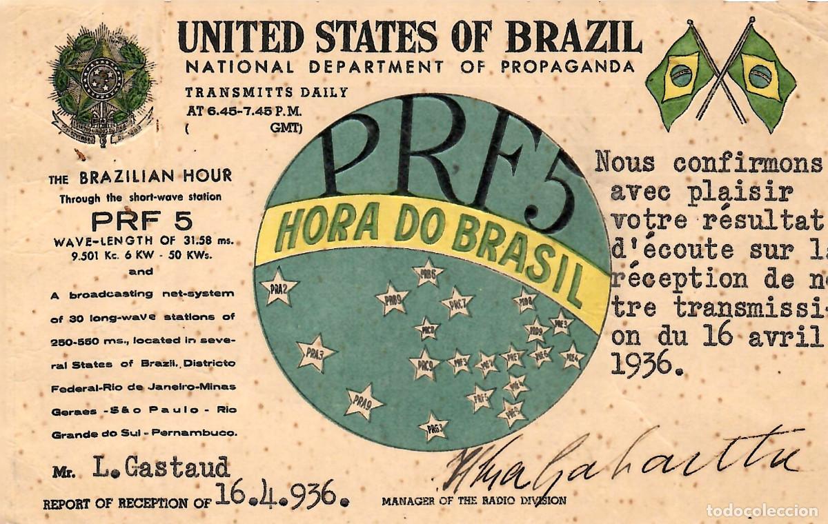 Postales: POSTAL DE CONFIRMACION DE RECEPCION RADIO BRASIL 1936
