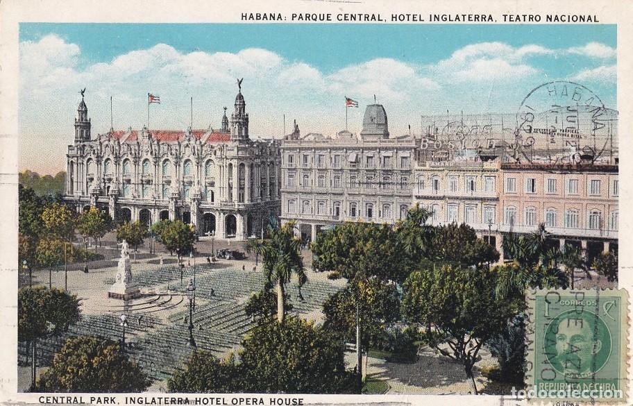 Postales: Cuba 1929 - Compre az&uacute;car cubano - Habana : Parque Central - Hotel Inglaterra - Teatro Nacional