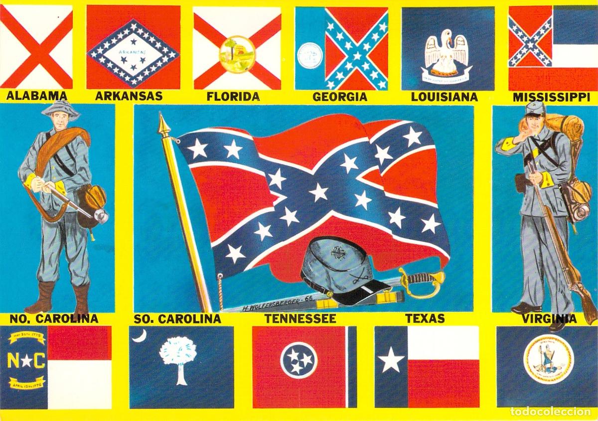Postales: Postal de las Banderas y Soldados de los Estados Confederados