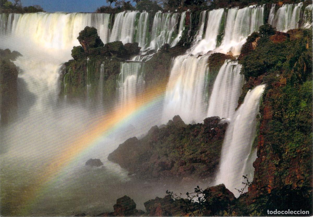 Postales: Postal de las Cataratas del Iguaz&uacute; con Arco&iacute;ris Brasil y Argentina