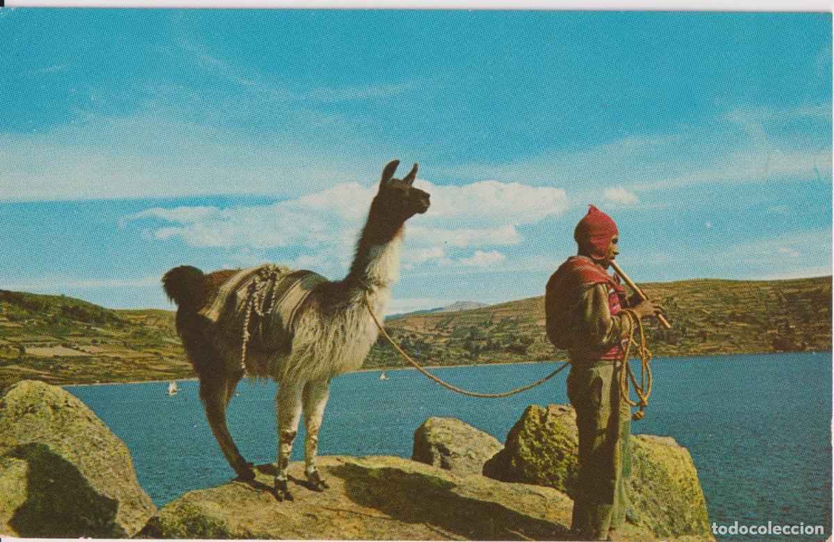Postales: BOLIVIA, LAGO TITICACA - LUSTERCHROME N&ordm;32 - ESCRITA 1967