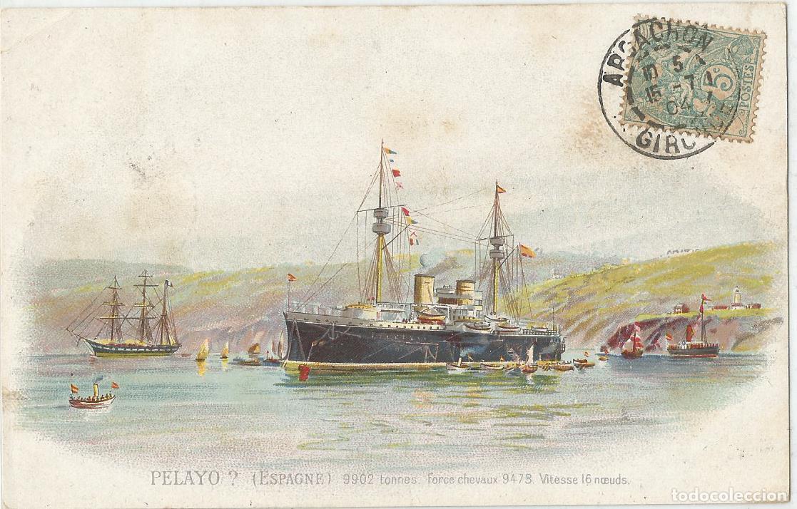 Postales: Guerra de Cuba y Filipinas 1898, Acorazado Pelayo, Nave de Flota del Almirante C&aacute;mara en Port Said