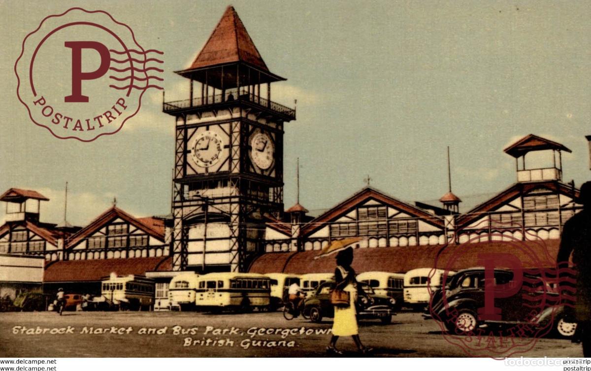 Postales: - Georgetown - Stabrock Market and Bus Park BRITISH GUIANA GUYANE BRITANNIQUE GUAYANA