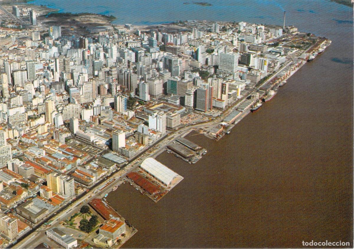 Postales: Postal de Vista A&eacute;rea del Centro y Puerto de Porto Alegre, Brasil