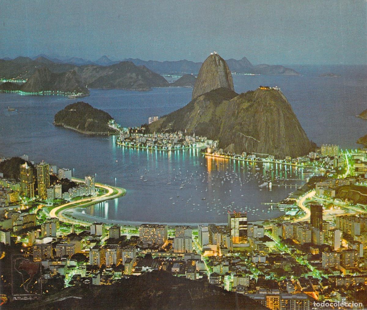 Postales: Postal de la Vista Nocturna de Botafogo y el Pan de Az&uacute;car en R&iacute;o