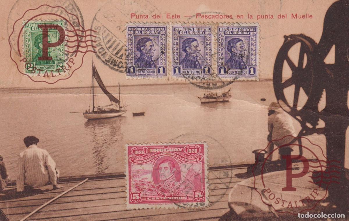 Postales: URUGUAY. PUNTA DEL ESTE. PESCADORES EN LA PUNTA DEL MUELLE.