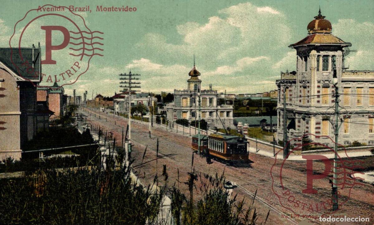 Postales: URUGUAY. MONTEVIDEO. AVENIDA BRAZIL. TRANVIA TRAMWAY.