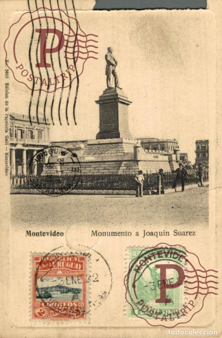 Postales: URUGUAY. MONTEVIDEO. MONUMENTO A JOAQUIN SUAREZ falta un trozo parte superior