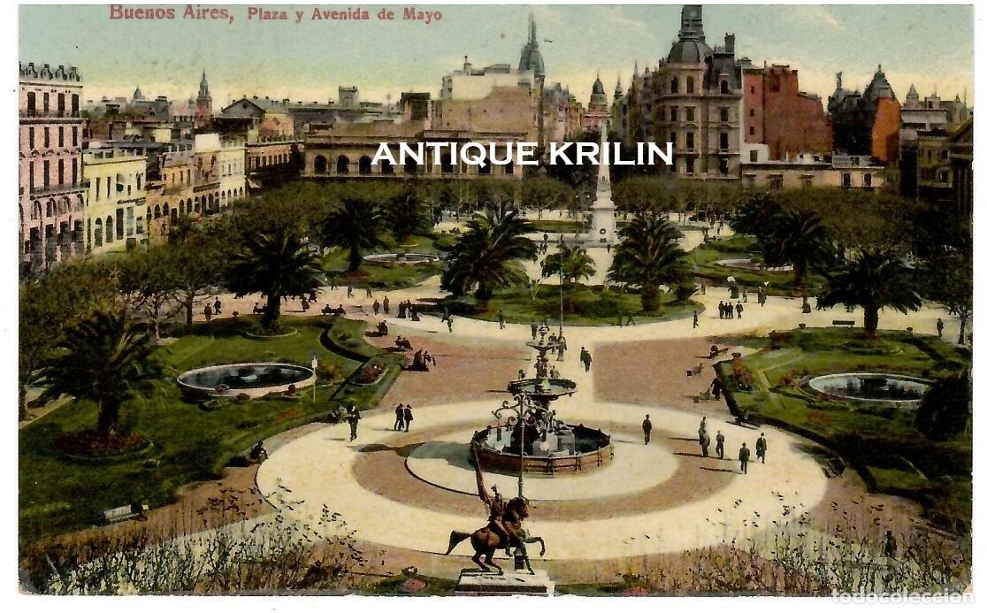 Postales: ARGENTINA / BUENOS AIRES , PLAZA Y AVENIDA DE MAYO / FRANQUEADA
