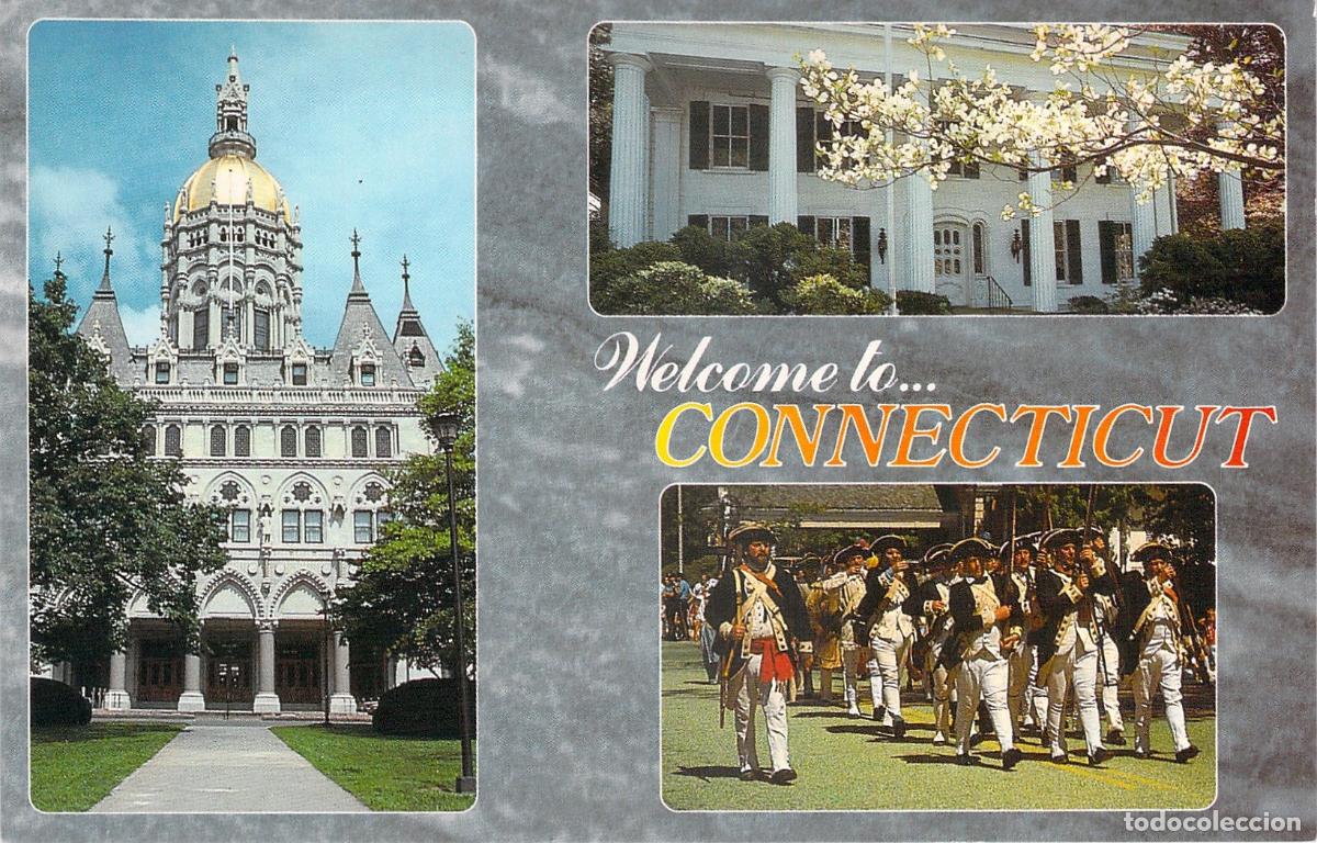 Postales: Postal de Connecticut con Capitolio y Mansi&oacute;n Burr