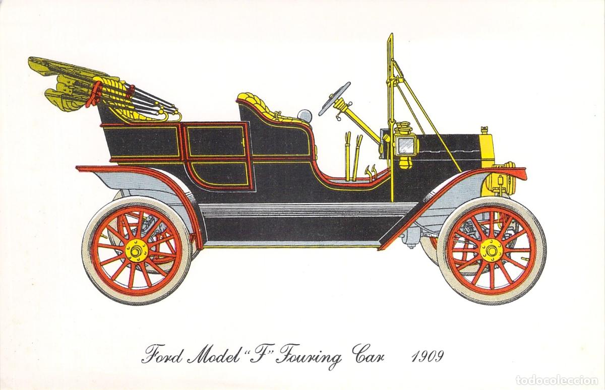 Postales: Postal ilustrada del autom&oacute;vil Ford Modelo F de 1909