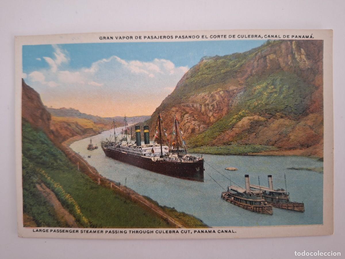 Postales: ANTIGUA POSTAL BARCO GRAN VAPOR DE PASAJEROS PASANDO EL CORTE DE CULEBRA CANAL DE PANAMA RV 2916