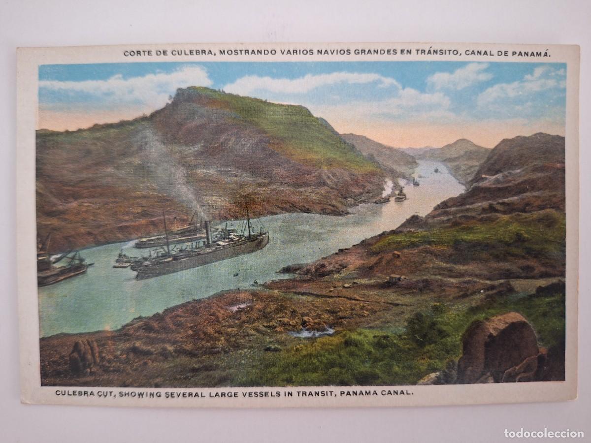 Postales: ANTIGUA POSTAL BARCO CORTE DE CULEBRA VARIOS NAVIOS GRANDES EN TRANSITO CANAL PANAMA RV 2918