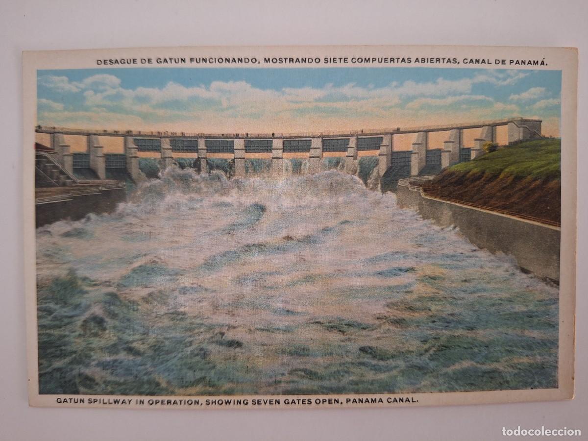 Postales: ANTIGUA POSTAL DESAGUE DE GATUN MOSTRANDO SIETE PUERTAS ABIERTAS CANAL PANAMA RV 2920