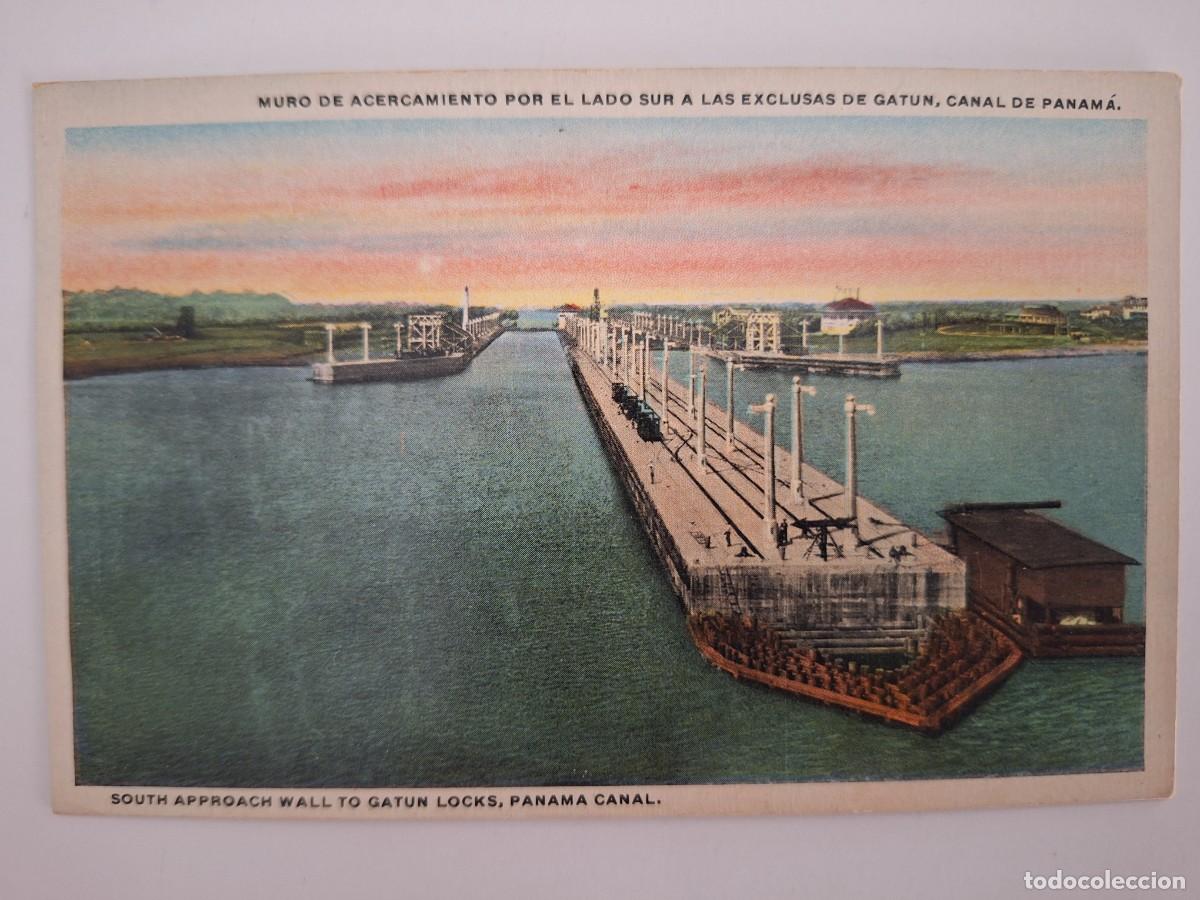 Postales: ANTIGUA POSTAL MURO DE ACERCAMIENTO POR EL SUR A LAS EXCLUSAS DE GATUN CANAL PANAMA RV 2923