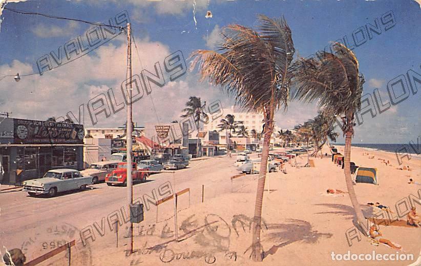 Postales: View of the beach at Fort Lauderdale, Florida (U.S.A.) - Circulada con sello - 1956