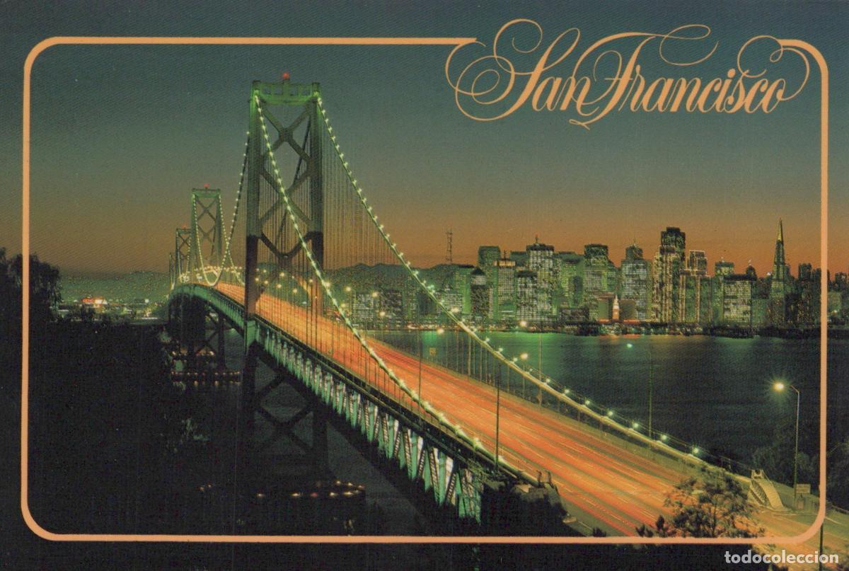 Postales: USA San Francisco Illuminated Bay Bridge Skyline Night *YAA993