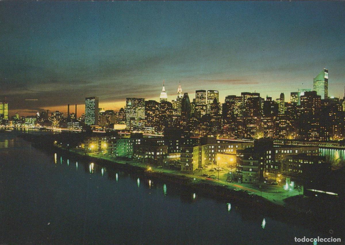Postales: USA New York State Manhattan Skyline Roosevelt Island At Night *YAB199