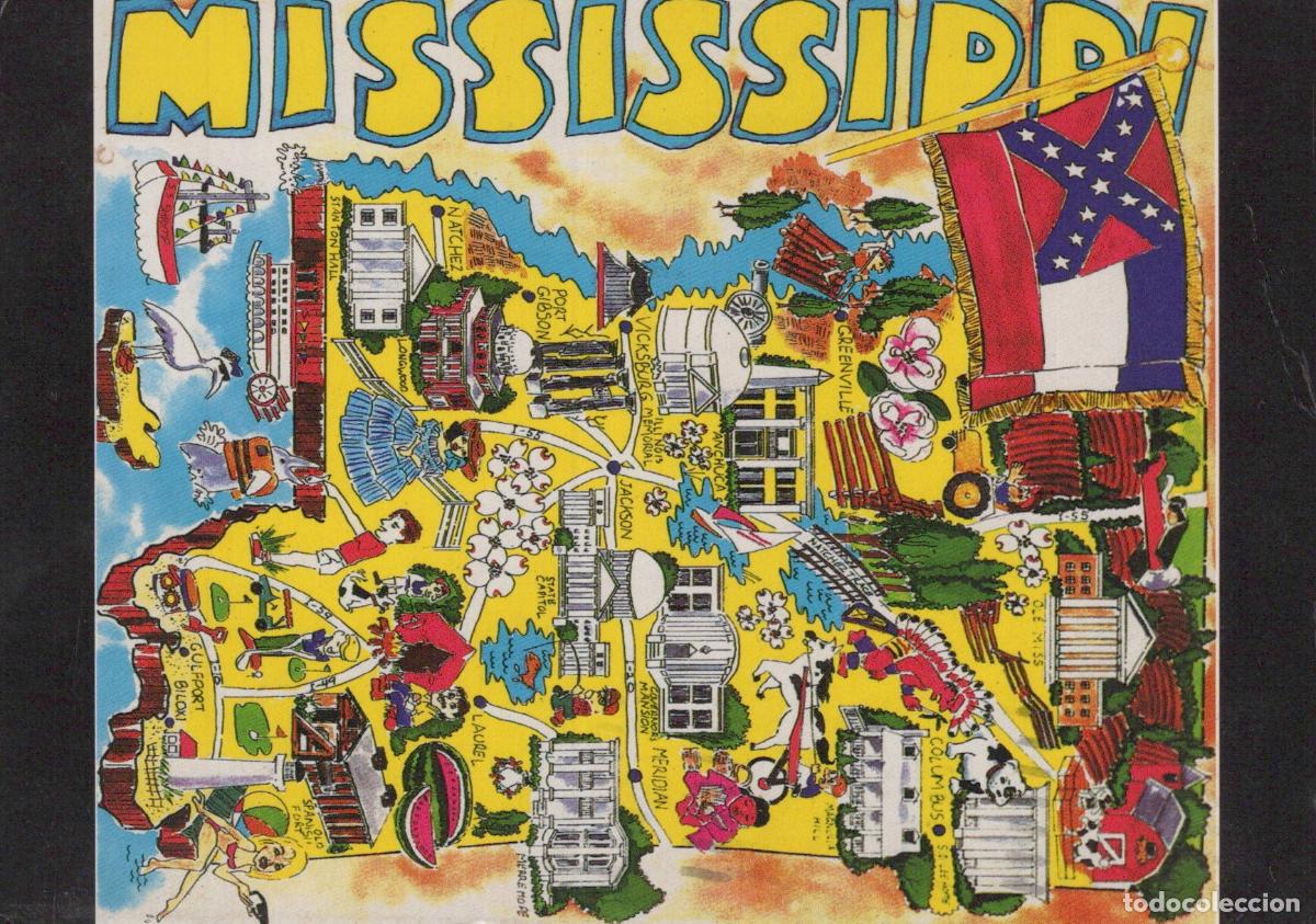 Postales: USA Jackson Cartoon Map of State History Culture Cities *YAF947