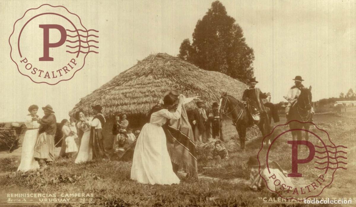 Postales: URUGUAY. REMINISCENCIAS CAMPERAS. SERIE A. CALENTANDO LAS TABAS. RPPC. FOTOGRAFICA