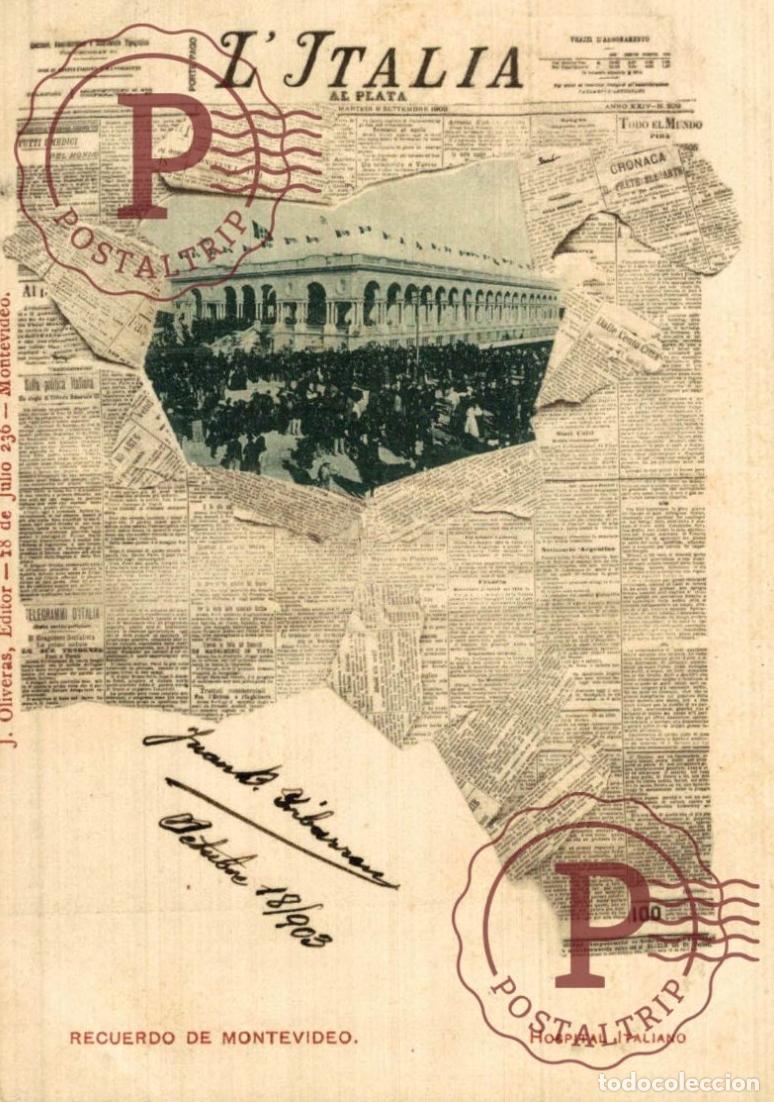 Postales: URUGUAY. MONTEVIDEO LITALIA. HOSPITAL ITALIANO. PERIODICO. NEWSPAPER