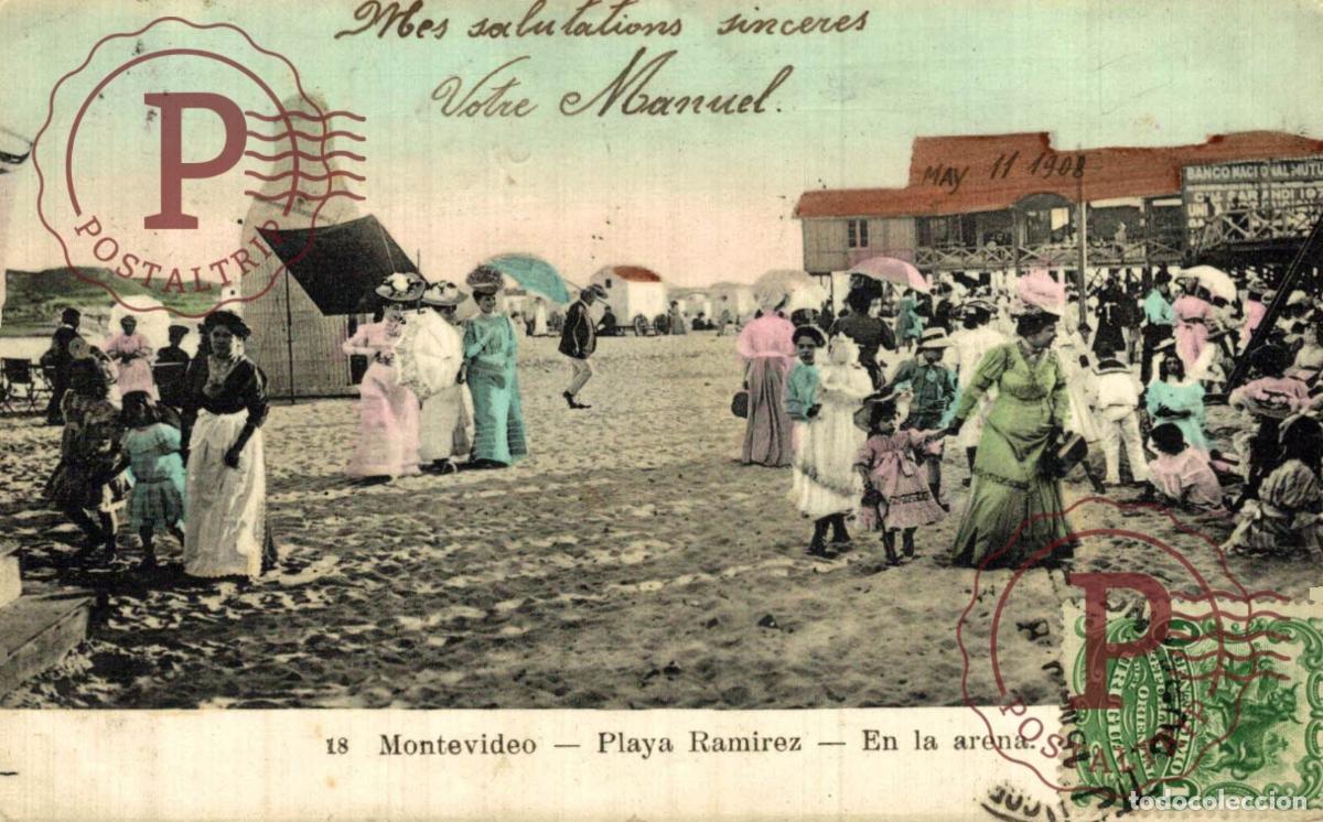 Postales: URUGUAY. MONTEVIDEO. PLAYA RAMIREZ EN LA ARENA