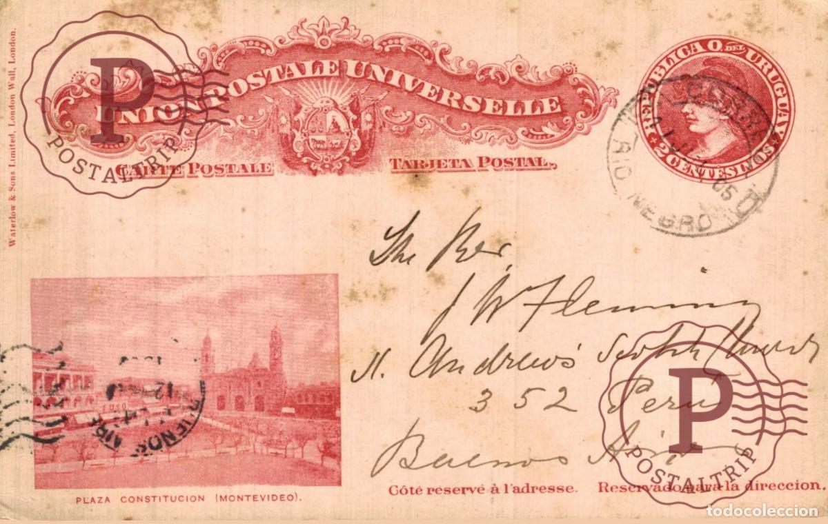 Postales: Uruguay 1905: Entero Postal 2c Waterlow. Matasellos R&iacute;o Negro a Buenos Aires. Tema Iglesia