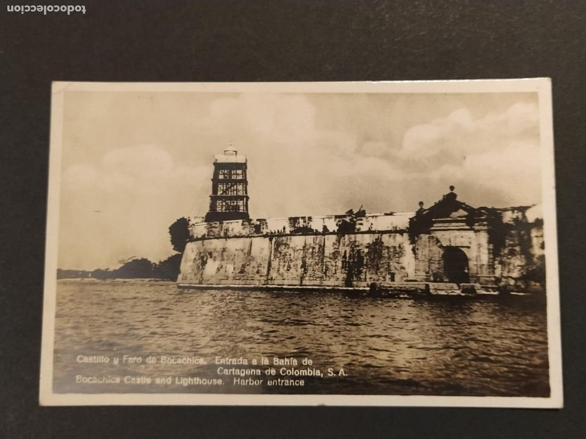 Postales: CARTAGENA DE COLOMBIA - CASTILLO Y FARO DE BOCACHICA - FOTOGRAFICA - POSTAL ANTIGUA -(116.651)