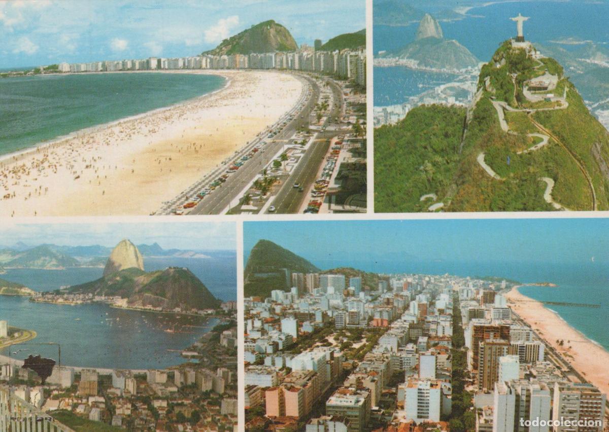 Postales: Brazil Rio de Janeiro Aerial Views Copacabana Beach Christ Redeemer *YAN568