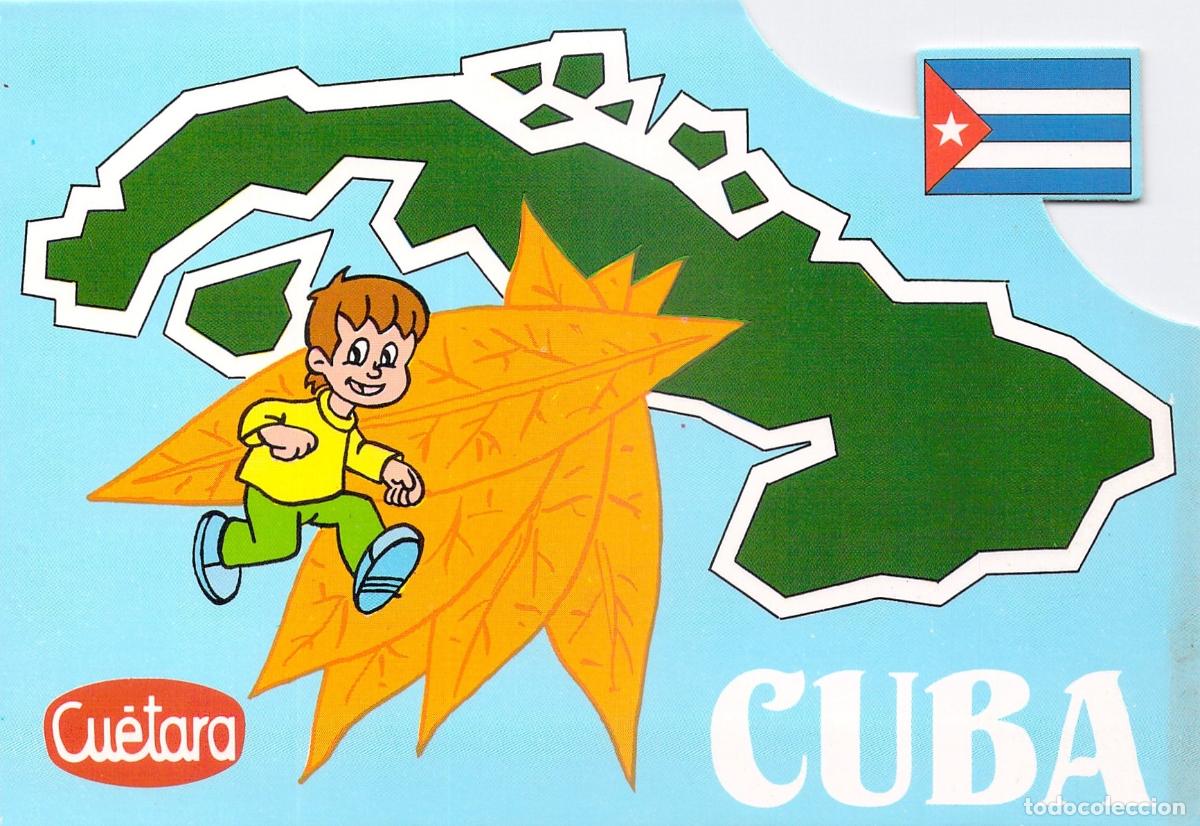 Postales: Postal ilustrada con mapa de Cuba y personaje animado de Cu&eacute;tara