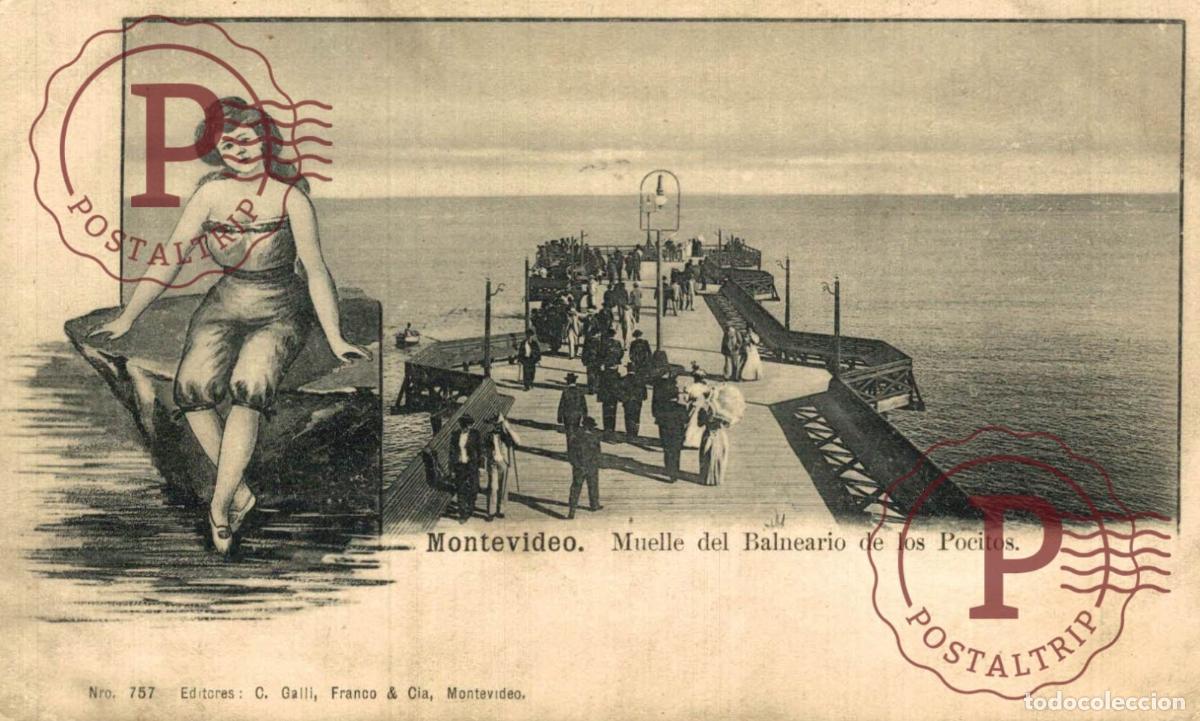 Postcards: URUGUAY. MONTEVIDEO. MUELLE DEL BANEARIO DE LOS POCITOS. PINUP ILUSTRADA
