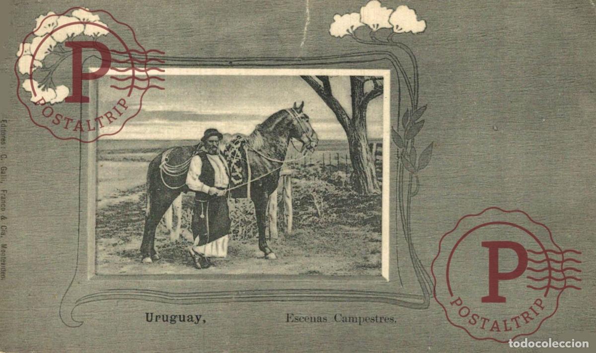 Postales: Uruguay Escenas Campestres Gaucho Caballo Art Nouveau C. Galli Franco