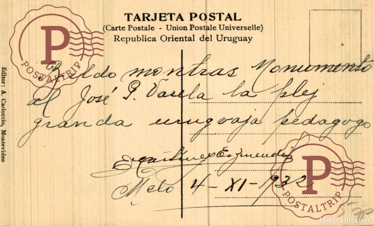 Postales: URUGUAY MONTEVIDEO MONUMENTO A VARELA. - Foto 2