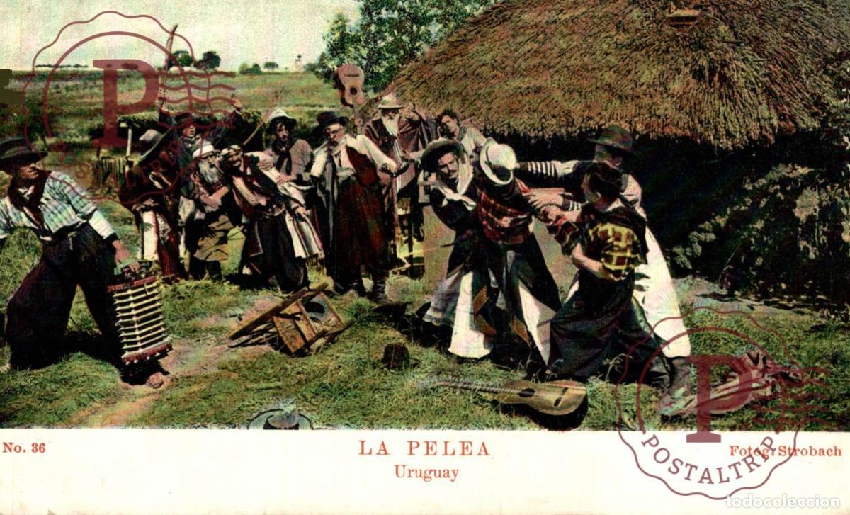 Cartes Postales: Uruguay Costumbrismo La Pelea Gauchos Rancho Fotog. Strobach 36