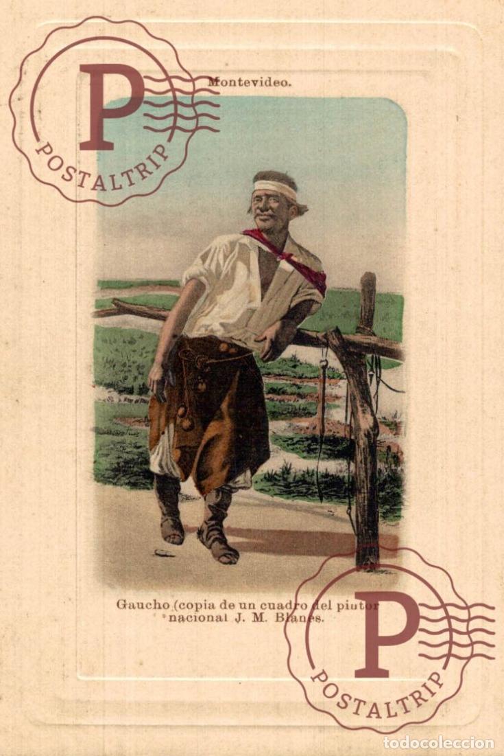 Postales: Uruguay Gaucho Cuadro J.M. Blanes Relieve Testasecca Pre-1905